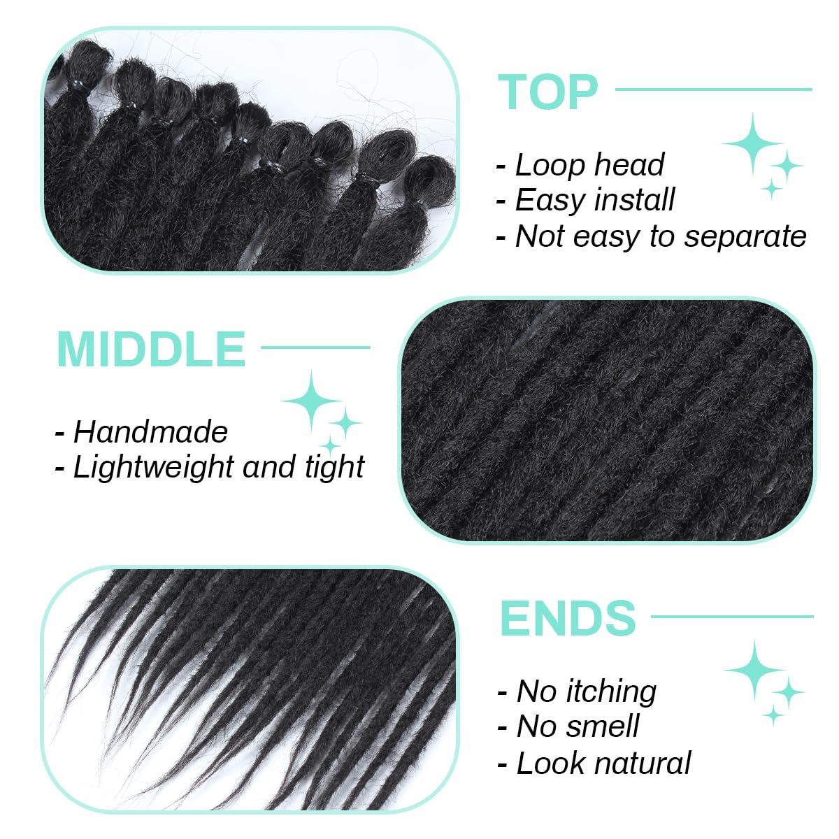 POUWENEY Pouweney 20 Strands Thick Dreadlock Extensions, 24Inch Straight Black Synthetic Crochet Dreads Extensions Hip Hop Style For Women and Man(1cm Width)
