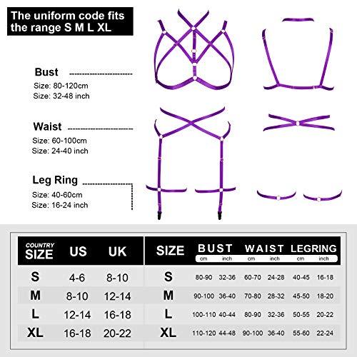 PUKHSS Women Body Harness Strappy High Elasticity Full Body Set with Cup Set for Valentine's Day Present (Purple)