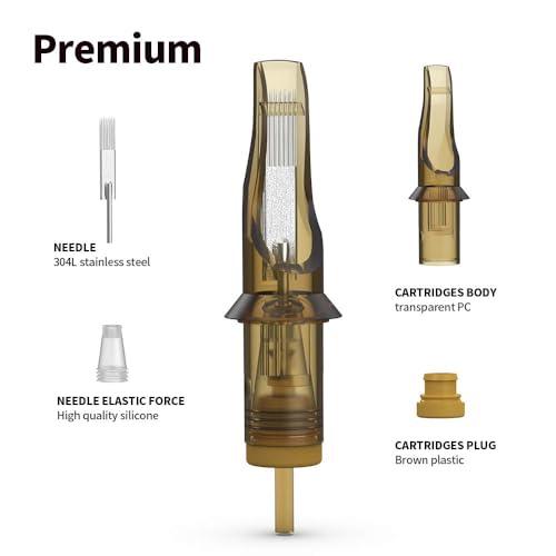 RHEIN RHEIN Tattoo Cartridge Needles 20pcs 9RM #12 Standard 9 Round Magnum Needle Diameter 0.35mm, 3.5mm M-Taper for Tattoo Artists & Beginners Open Tips EN02-20-OF1209RM