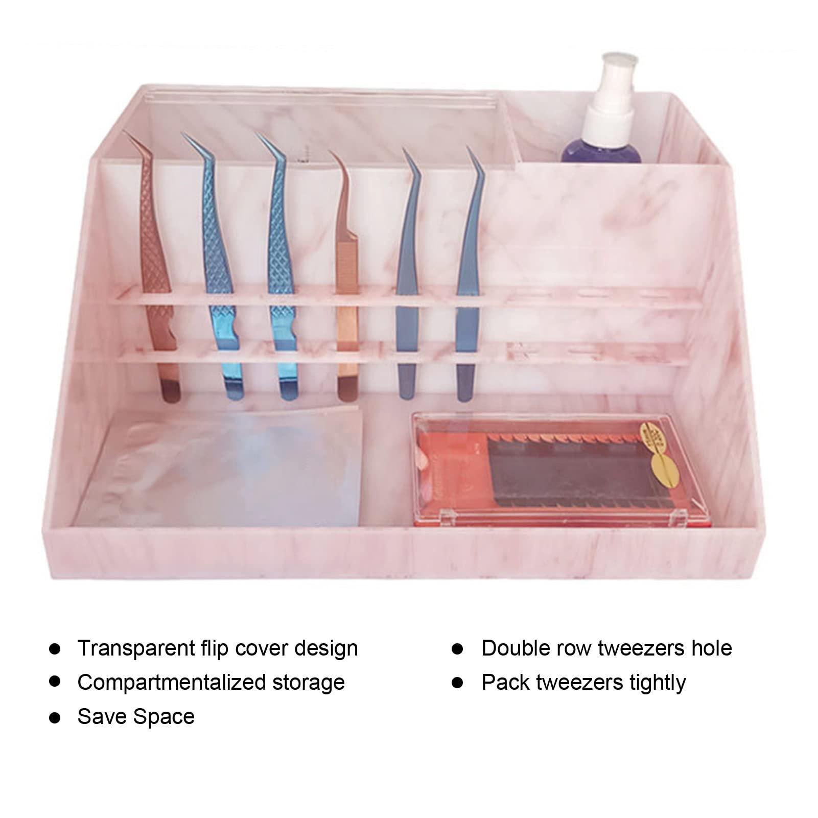 NSXAYIWE Eyelash Beauty Organizer, Dustproof Acrylic Lash Tray with Transparent Flip Cover, Lash Storage Organizer for Grafting Lash Extension, Home Eyelash Salon