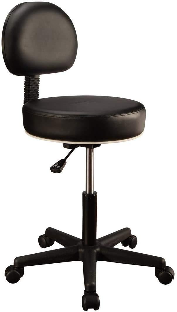 Master Massage MT Massage Pneumatic Rolling Stool with Backrest, Modern Swivel Massage Stool with Pu Leather, Height Adjustable Salon Stool Chair, SPA/Tattoo/Beauty/Office/Shop/Home Stool with Wheels-Black