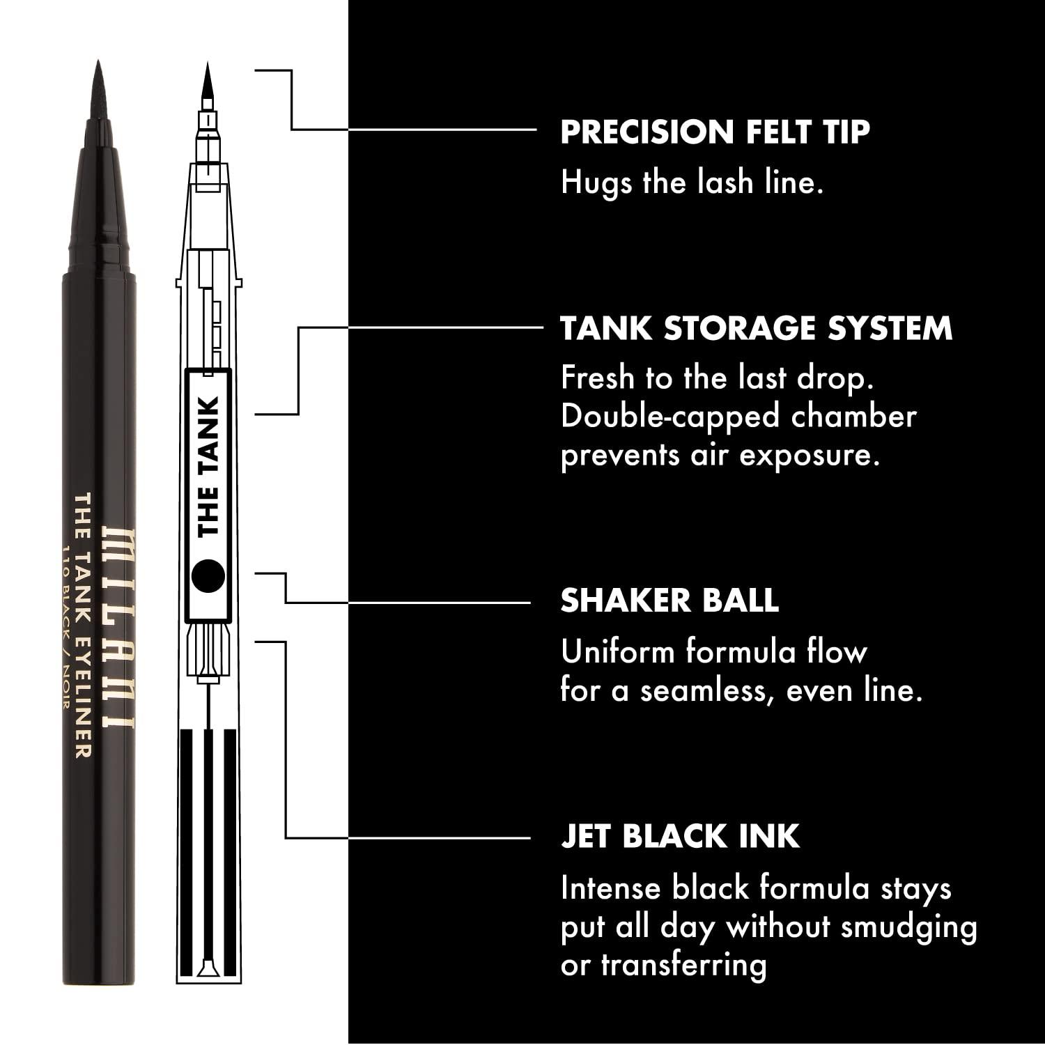 Milani Milani The Tank Liquid Eyeliner - No-Skip, Waterproof, Long Lasting, Smudgeproof, Black, Cruelty-Free, 12 Hour Wear, Tips & Tricks