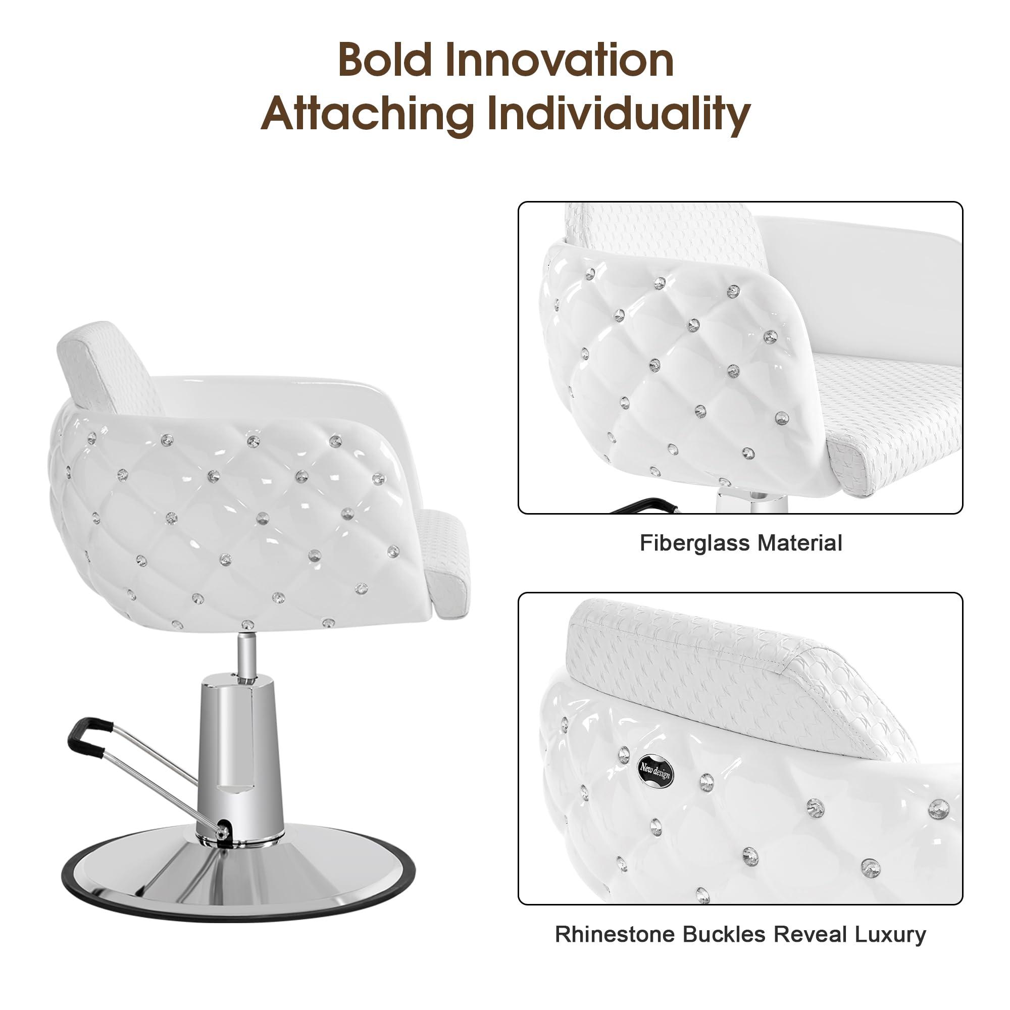 BarberPub BarberPub Salon Chair for Hair Stylist, Styling Chair for Home Salon Barbershop 8609 (White)