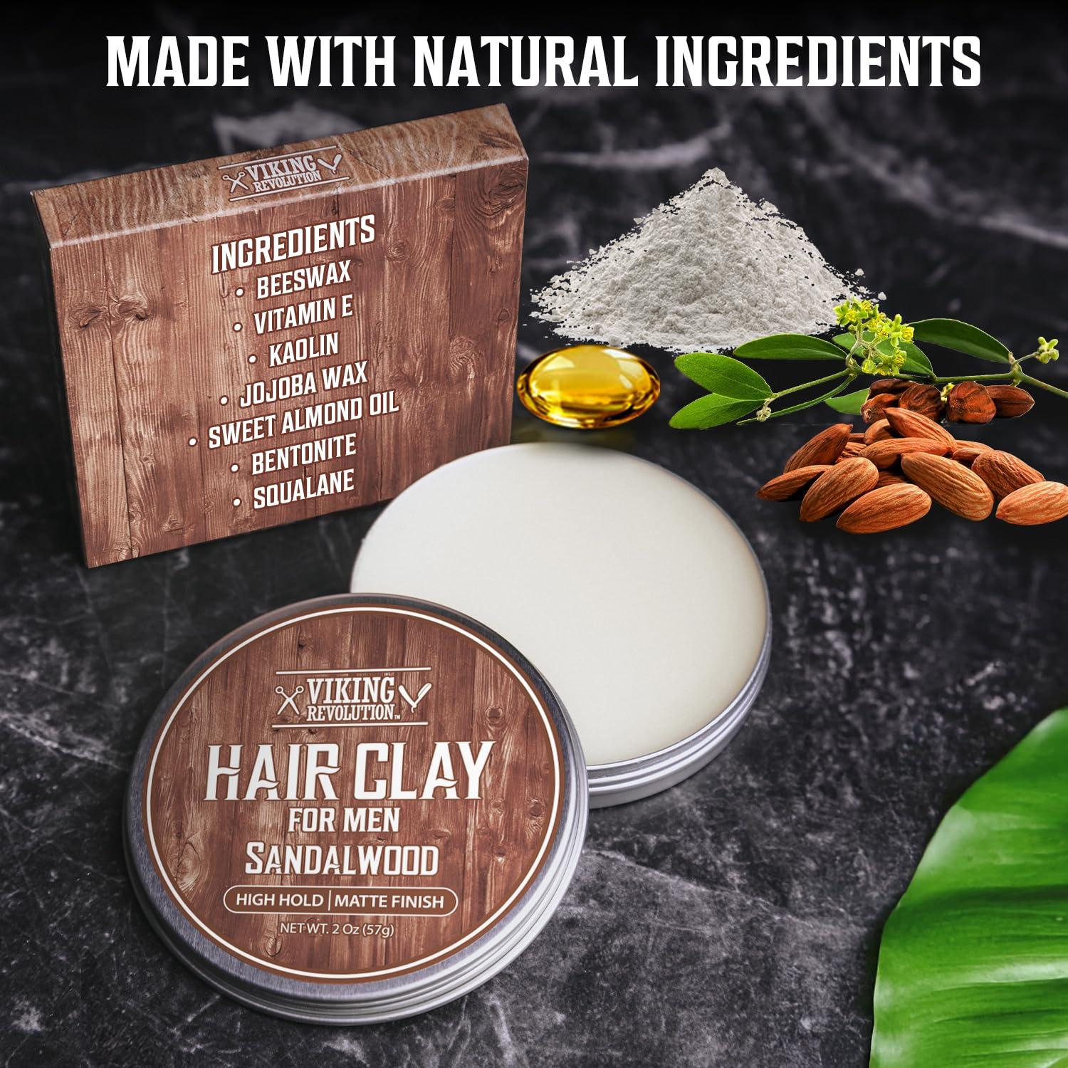 Viking Revolution Viking Revolution Sandalwood Hair Clay for Men - Matte Finish Mens Hair Clay - Texturizing Clay Hair Product Men with Jojoba and Vitamin E - Clay Pomade for Men Effortless Hair Styling Cream (2 oz)
