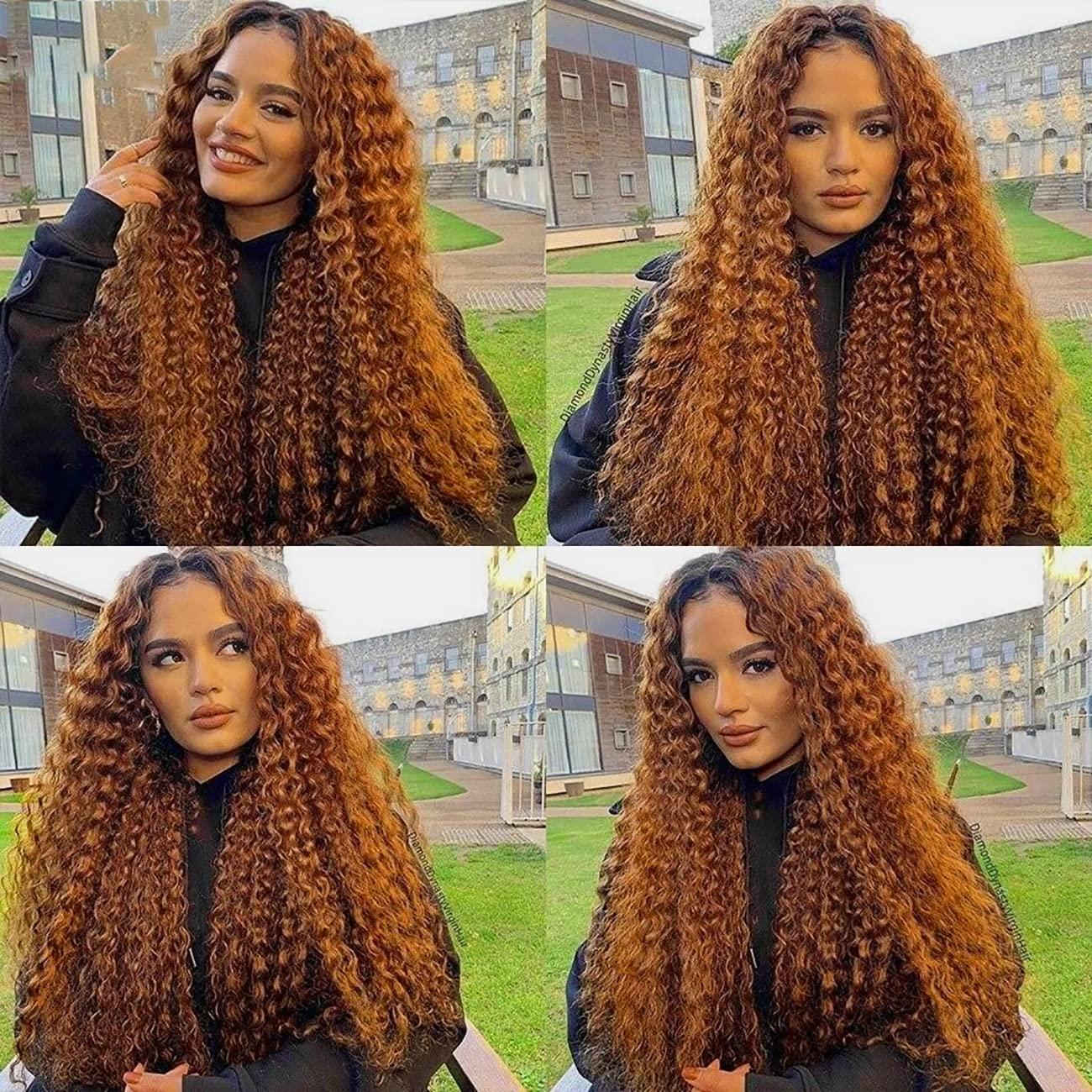 seelaak Seelaak 26inch Ombre Brown Curly Clip in Hair Extensions Brazilian Virgin Remy Hair Kinky Curly Clip Ins Human Hair Extension