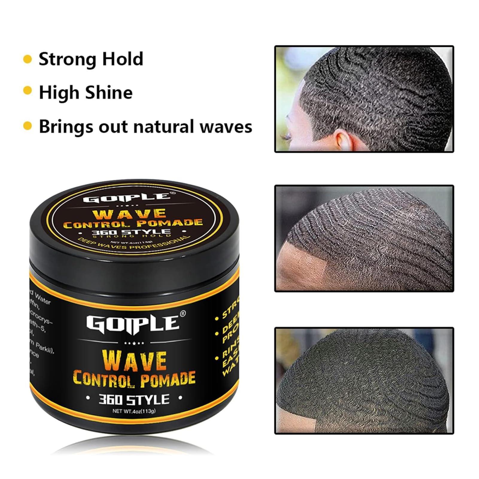 Goiple Natural Wave Pomade for Men Strong Hold, Easy Wash 360 Wave Training Hair Cream, Waves Grease for Men Promotes Layered Waves, Moisture, Control and Silky Shine with Rosemary Oil for Hair Growt Set