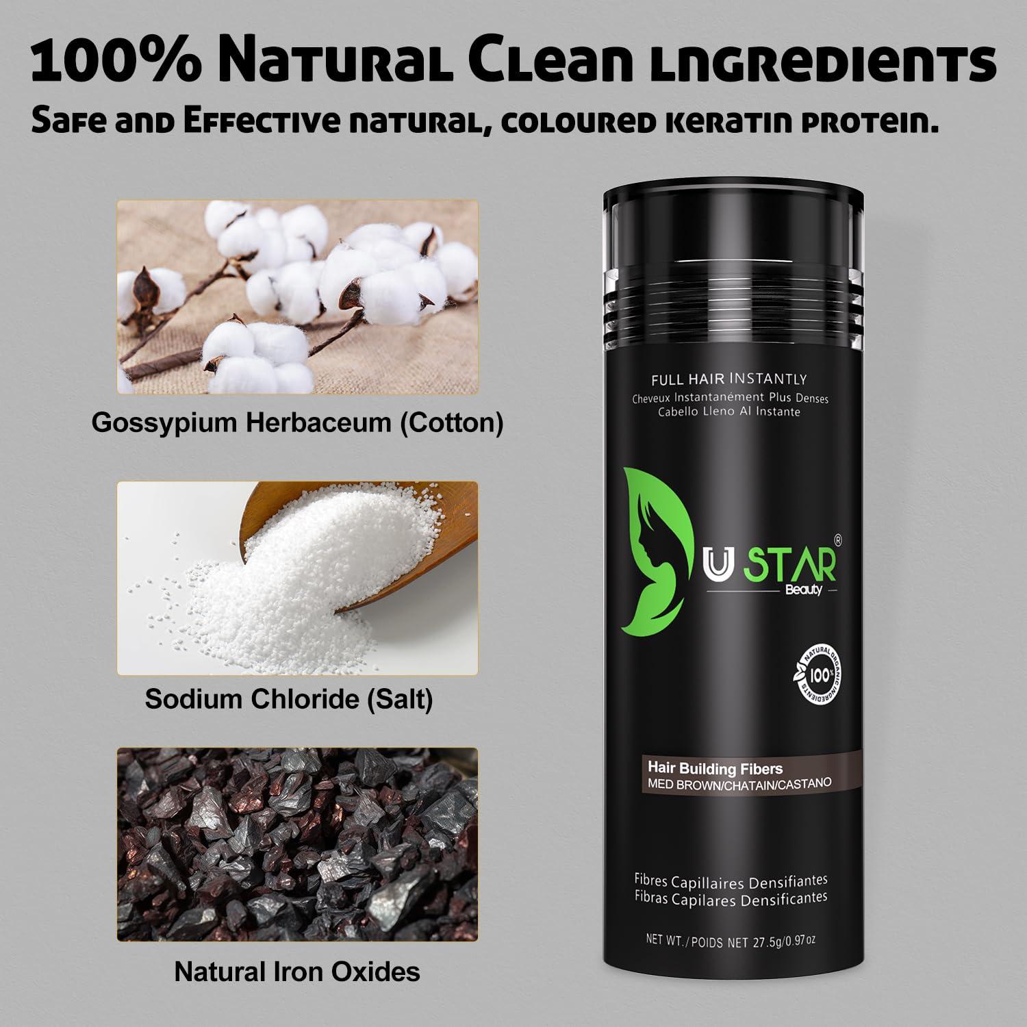 Ustar Ustar Hair Building Fibers for Thinning Hair 27.5g Light Brown Conceals Hair Loss Instantly Thicker Fuller Look 9 Shades for Women & Men