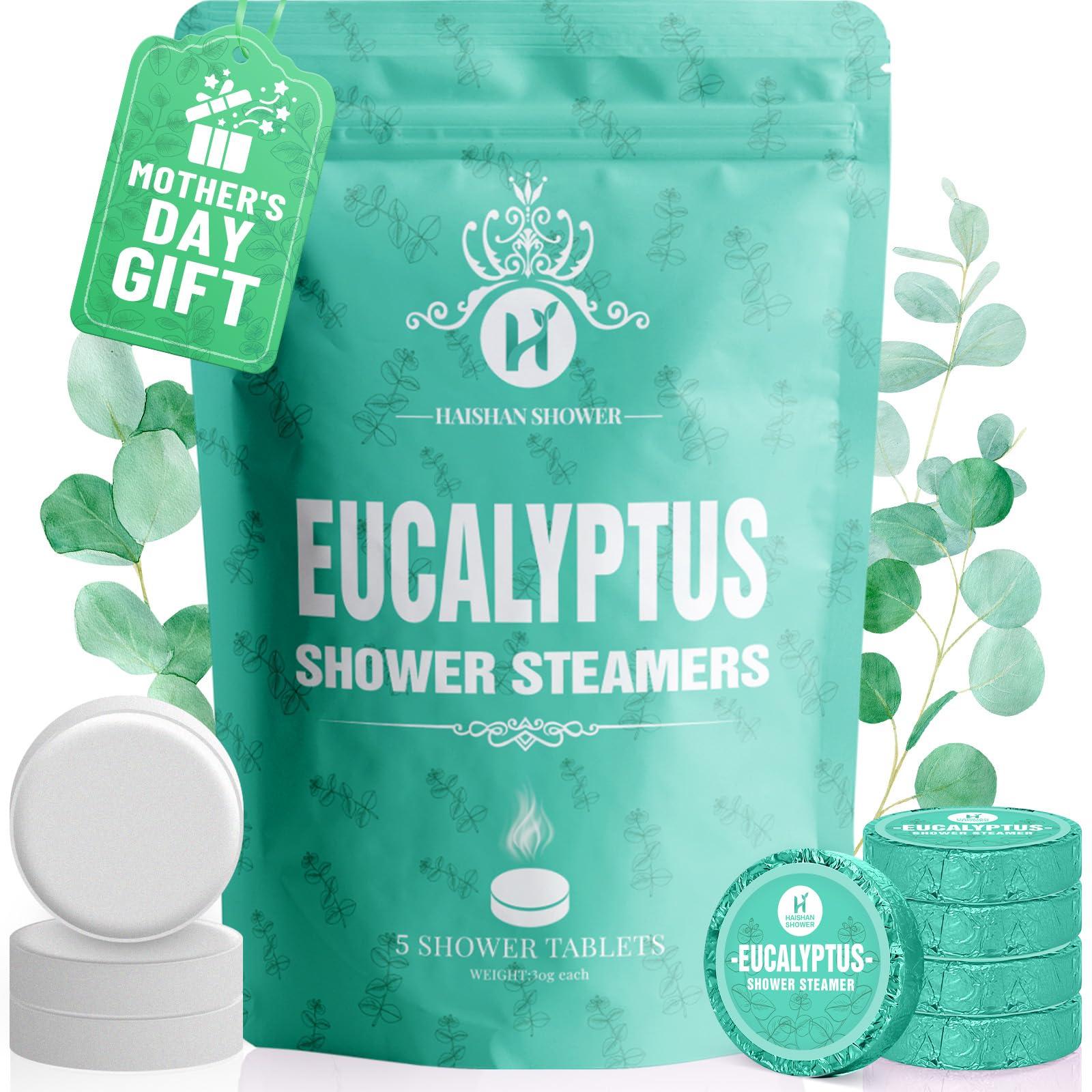 HAISHAN SHOWER Shower Steamers Aromatherapy Organic Eucalyptus & Mint Essential Oil, 5-Pack Shower Bombs Easter Basket Stuffers Gifts for Her Him Women or Men, Birthday Gifts for Girlfriend Mom Wife Sister Daughter