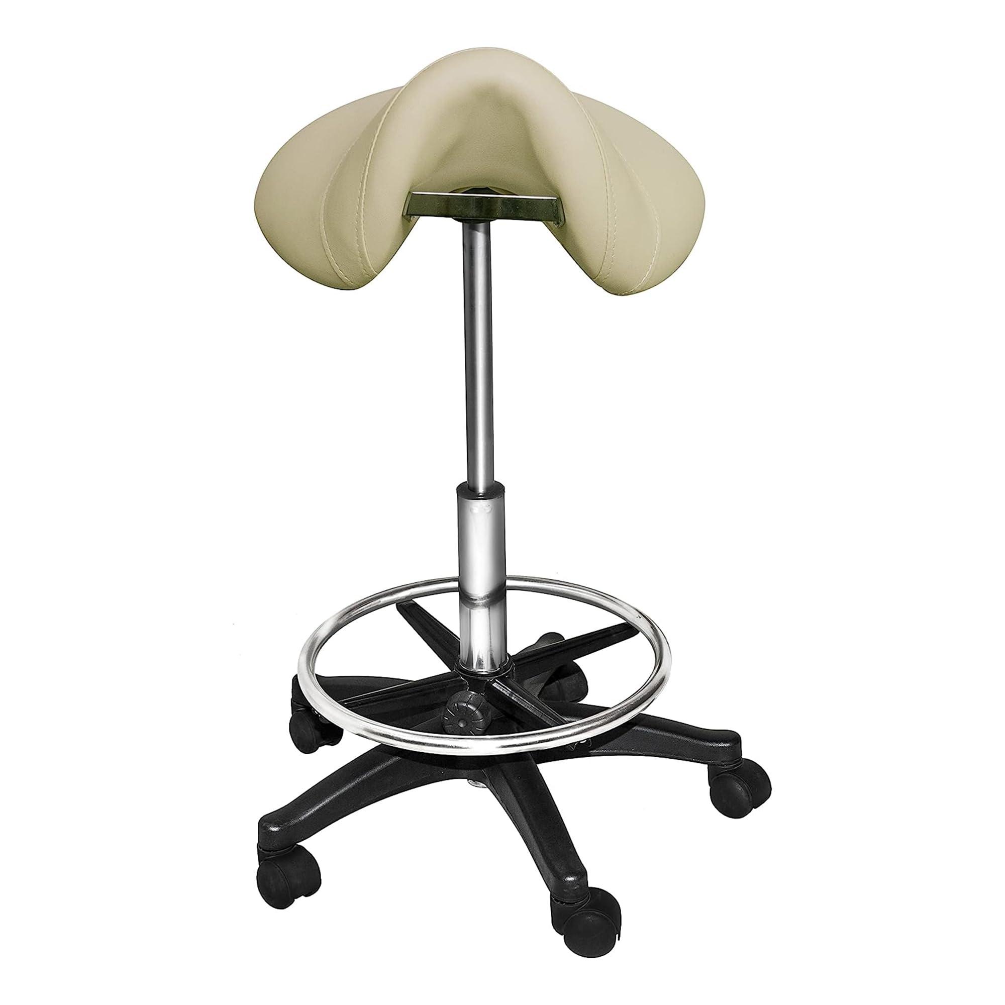 Chromium Chromium Professional Saddle Cutting Stool [7008] by PureSana, High Density Foam, Premium Vinyl Material, Adjustable Height and Rotates 360 Degrees, Salon Quality for Beauty Professionals (Tan)