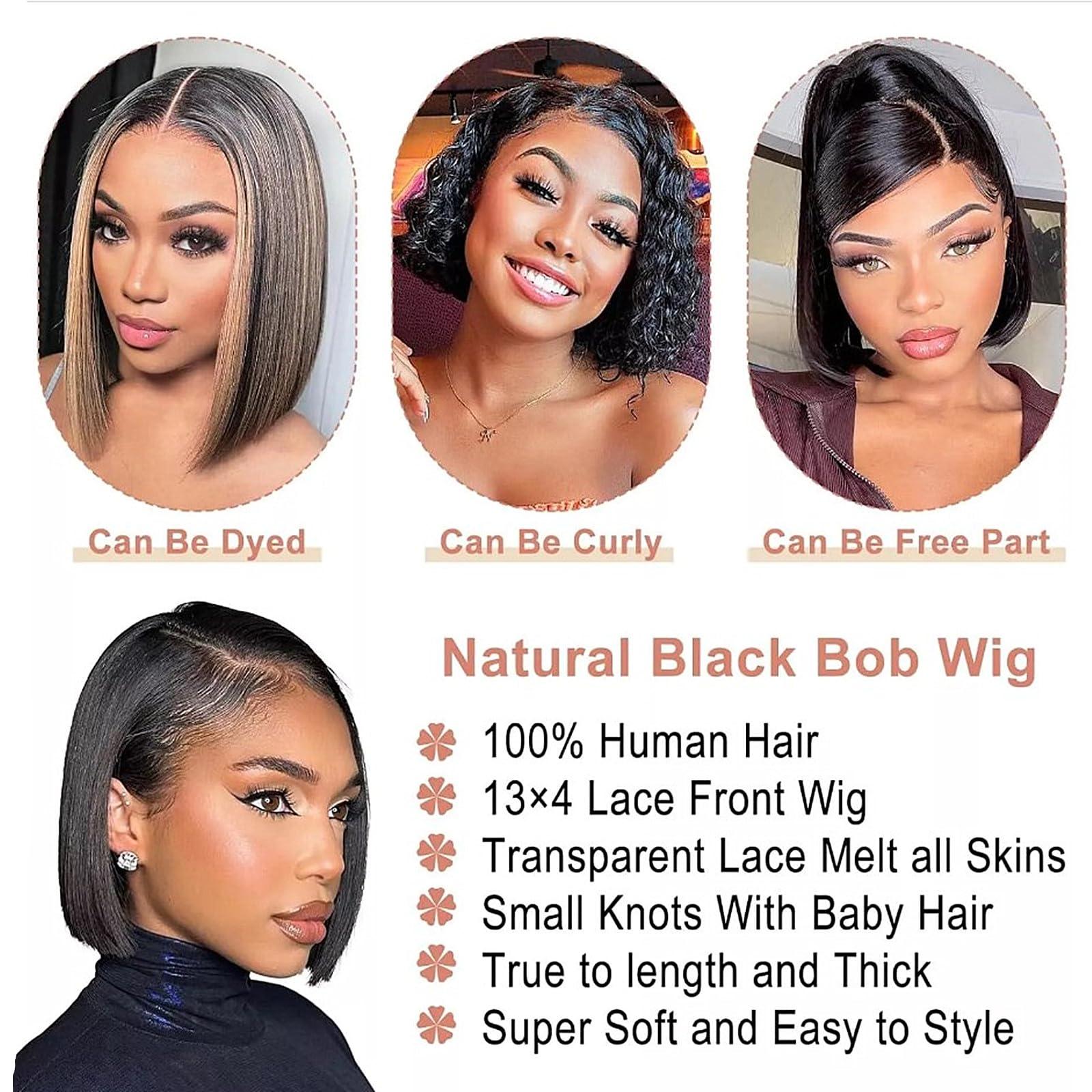 CRYSTALHAIR 10 inch Straight Bob Wig Human Hair, Lace Glueless Front Wigs Human Hair,Highlight Human Hair Bob Wig,Pre Plucked 13x4 HD Lace Front Wigs Human Hair 180% Density Natural Black Wig Human Hair
