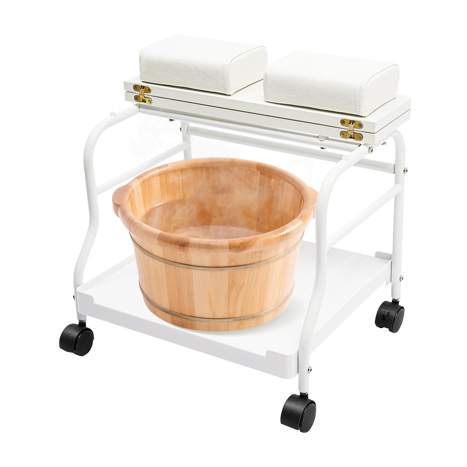 DHBREK DHBREK Pedicure Foot Spa Bath Trolley Cart Portable Esthetician Trolley Cart Beauty Salon Nail Or Foot Bath for Spa Foot Rest Pedicure Massage Manicure Funiture Table 2 Cushion Salon Supplies (White)