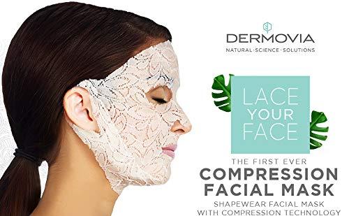 DERMOVIA LACE YOUR FACE Patented Compression Facial Mask, AS SEEN ON SHARK TANK, Reusable Biodegradable Cotton Anti Aging Skin Care, Brightening Bearberry, Single