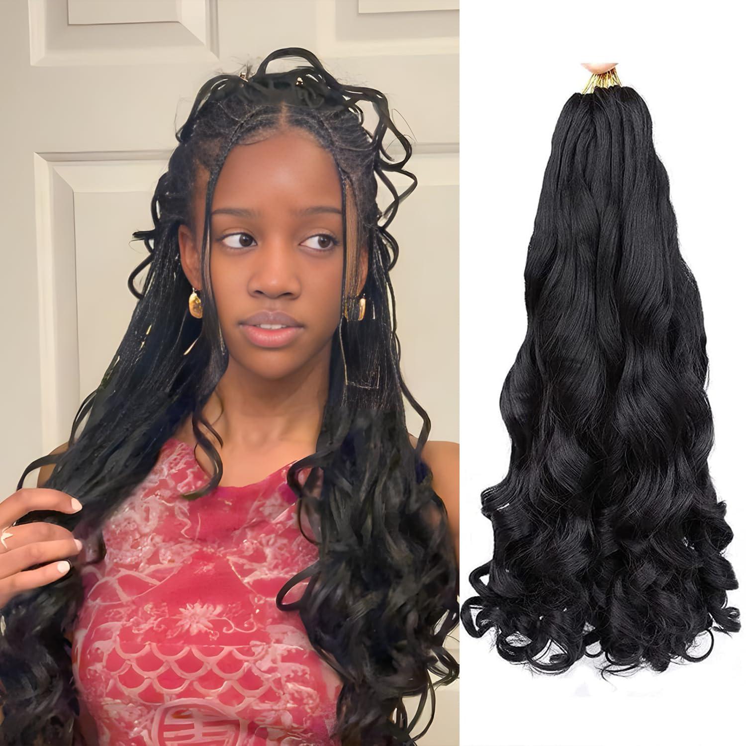 Aeagoo Curly Braiding Hair 16 Inch Pre Stretched 8 Packs Bouncy Loose Wavy Braiding Hair Spanish Curly Braiding Hair French Braid in Hair Extensions (16 Inch,1B#)