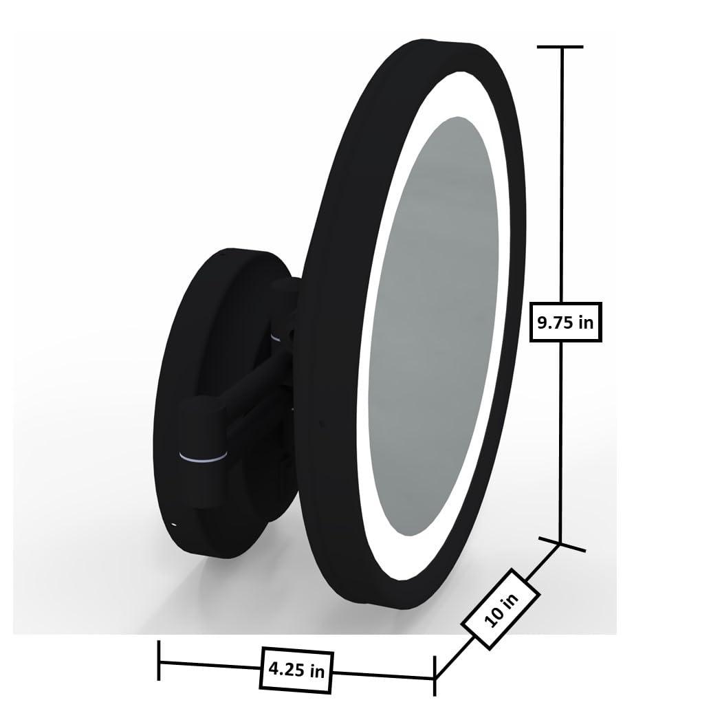 Universal Lighting and Decor Kimball and Young Matte Black Single-Sided LED Round Arm Wall Mirror