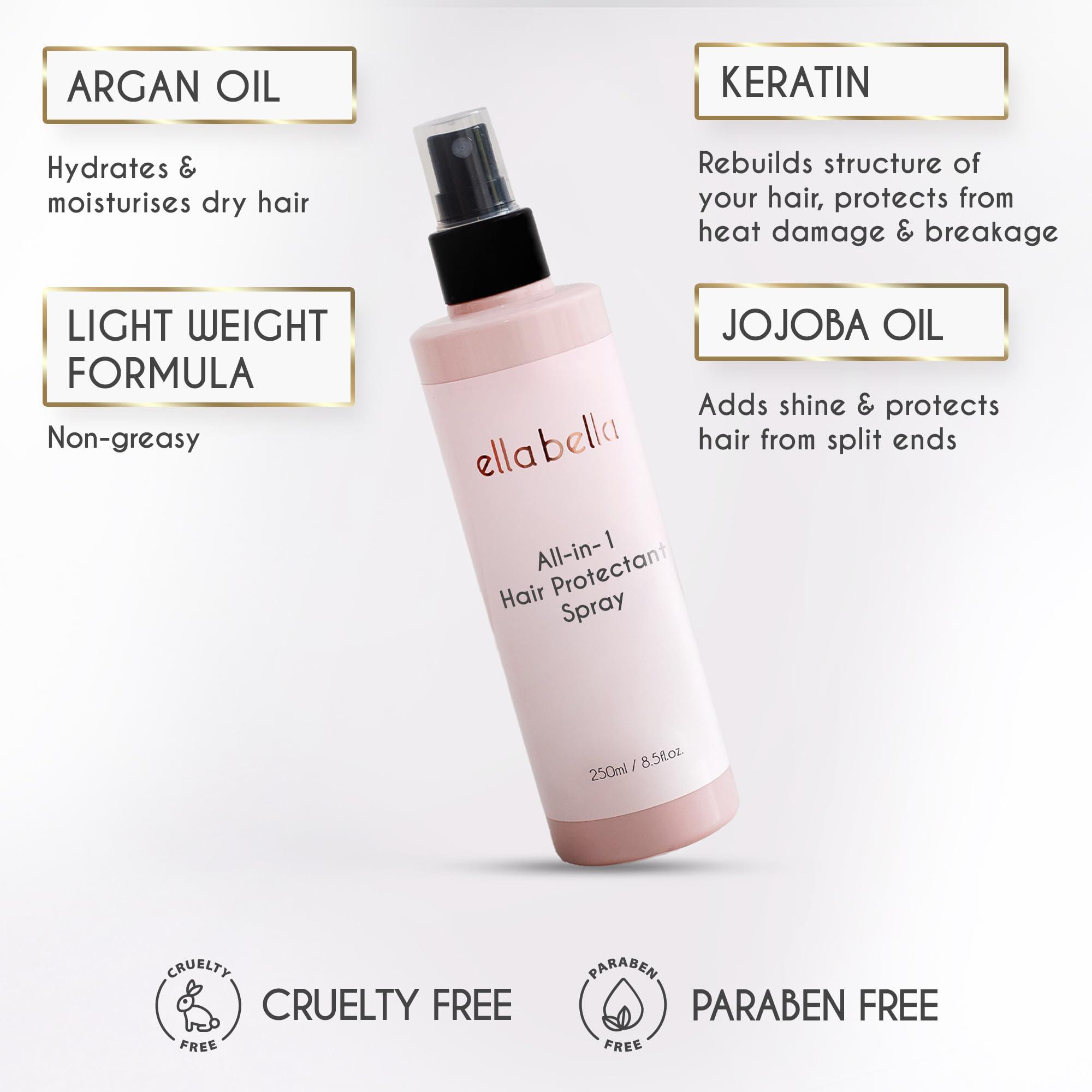 ELLA BELLA ELLA BELLA All-in-1 Heat Protectant Spray for Hair Repair, Protect, and Nourish with UV Shield Cruelty-Free Formula with Argan Oil, Jojoba, and Keratin Professional Hair Heat Protection Spray