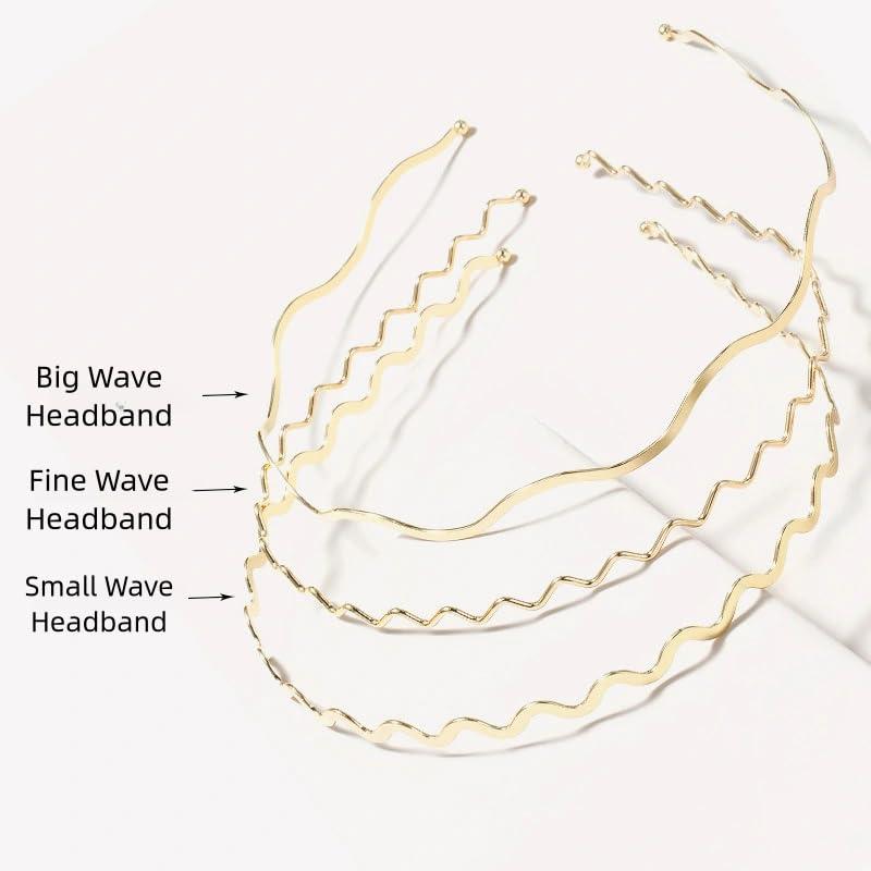 ELLOPH Generic Gold Headband Metal Headbands for Women Girls Thin headband Metal Hair Band Wire Headband Wavy Headbands for Women Trendy Cute Gold Headpiece Hair Accessories 3 Pack