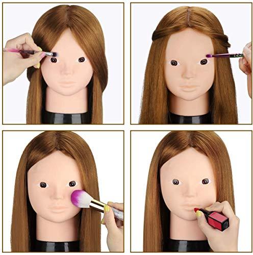 TopDirect Mannequin Head with 80% Human Hair, TopDirect 23.5" Brown Real Hair Cosmetology Mannequin Head Hair Styling Hairdressing Practice Training Doll Heads with Clamp Holder and Tools