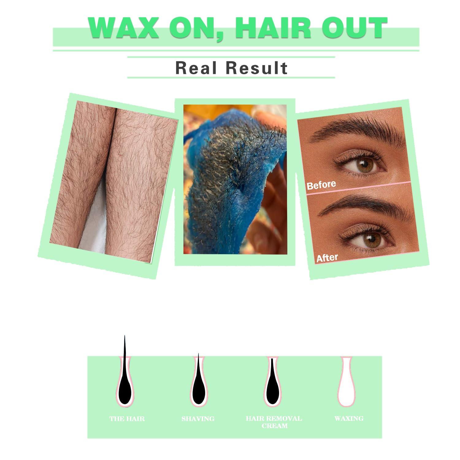 Auperwel Hard Wax Beads for Hair Removal - 1.1lb/17.05oz Waxing Beads for Coarse Hair, Sensitive Skin, Brazilian Bikini,Underarms,Face,Body - Wax Beans Bulk with 20 Wax Sticks At Home Wax Kit(Olive Green)