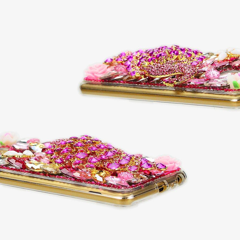 STENES STENES LG Stylo 2 Case - Luxurious Series 3D Handmade Sparkly Crystal Bling Cover Hybrid Drop Bumper Protection Case With Retro Bows Anti Dust Plug - Luxury Peacock Butterfly Flowers/Hot Pink