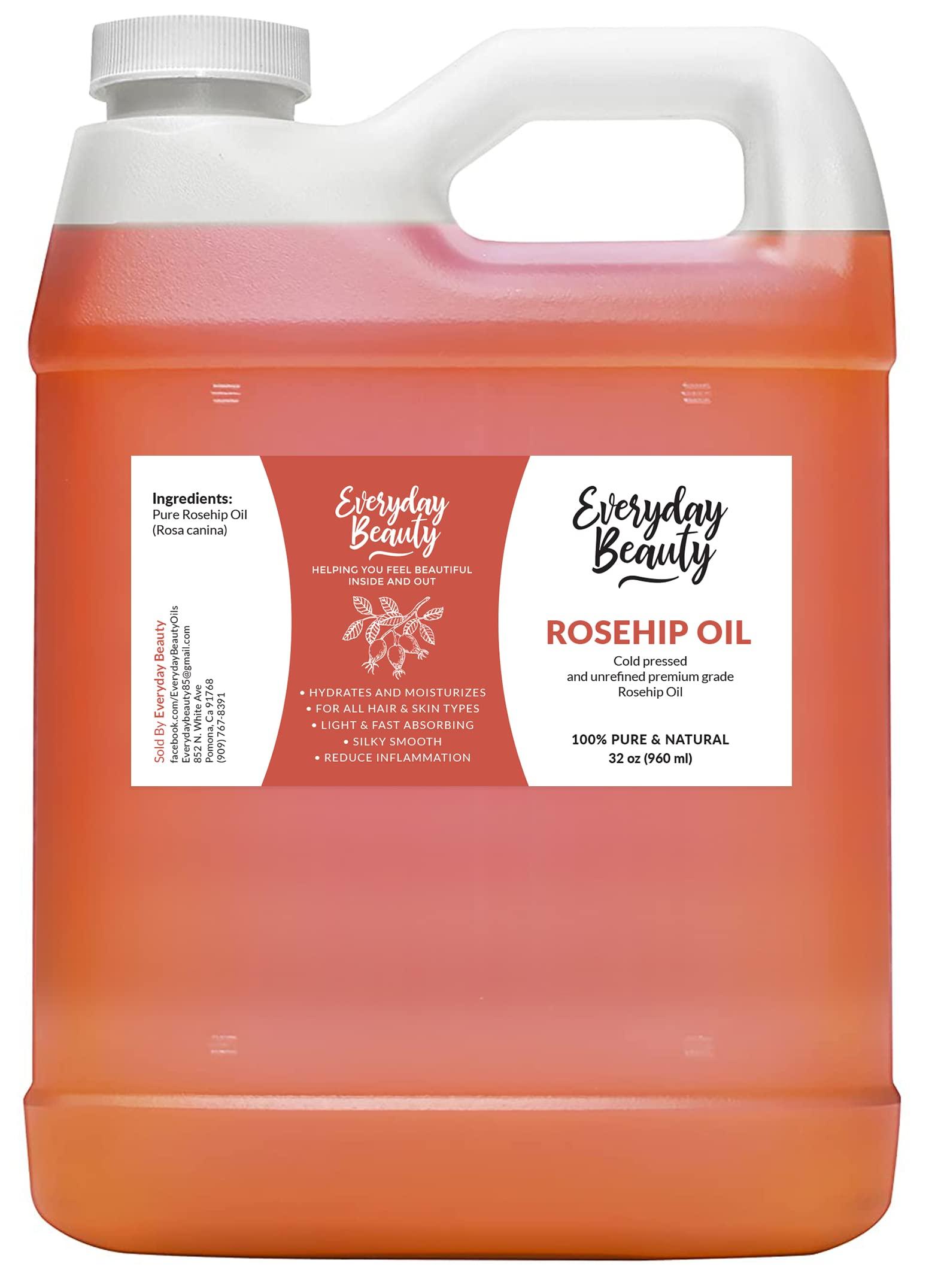 Everyday Beauty Helping You Feel Beautiful Inside Rosehip Seed Oil Bulk - 32 oz 100% Pure Extra Virgin Unrefined Luxury Oil - Cold Pressed & All Natural for Face, Skin and Hair - DIY Cosmetics - Premium Quality Bulk Price