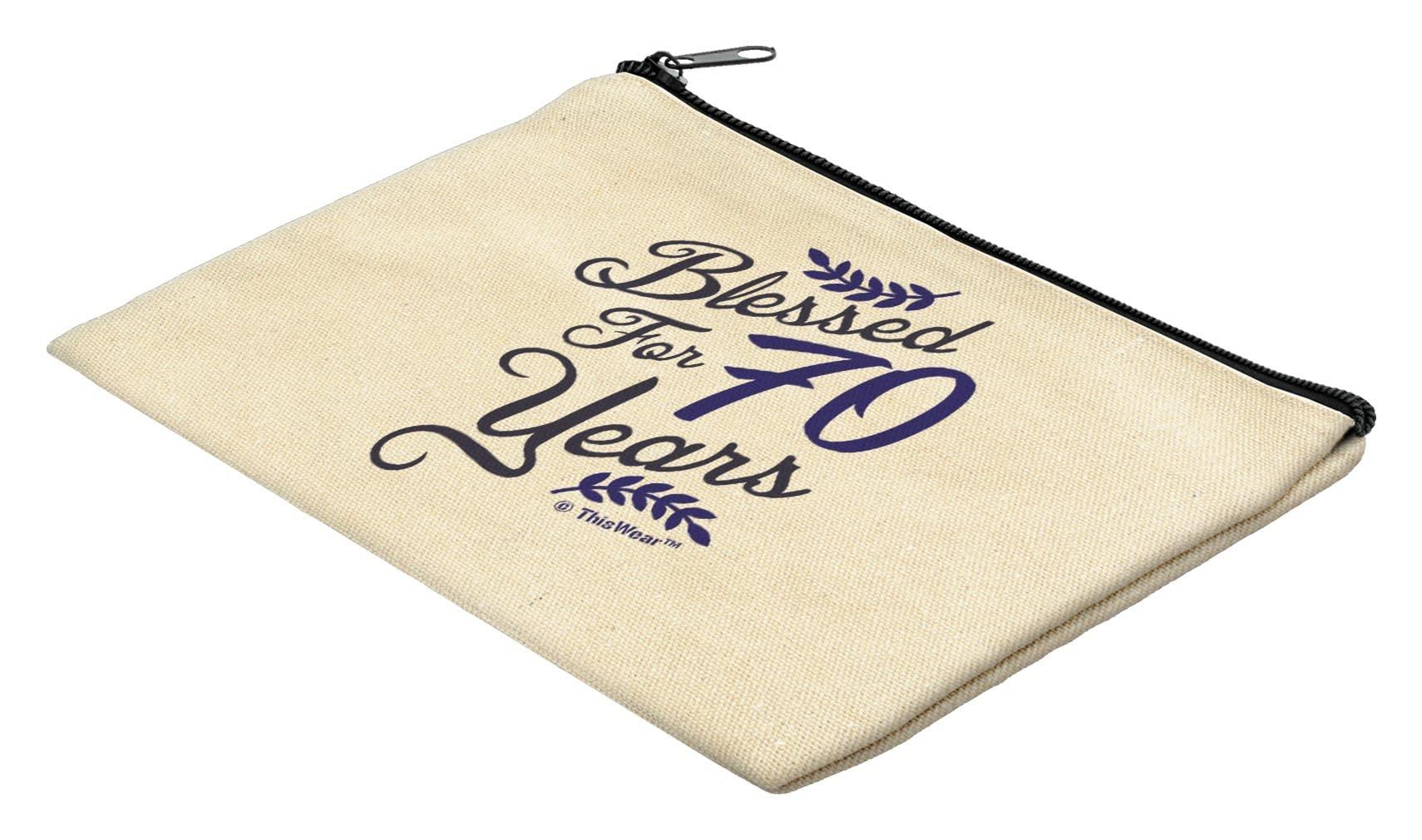 ThisWear ThisWear 70th Birthday Party Favors For Women Blessed For 70 Years 2-Pack Cosmetic Accessory Bags