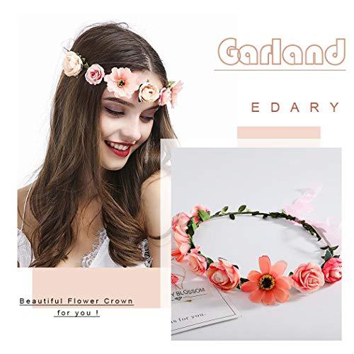 Edary Edary Boho Pink Flower Headband Wedding Wreath Garland Floral Hair Crown Accessories for Women and Girls ?Pink?