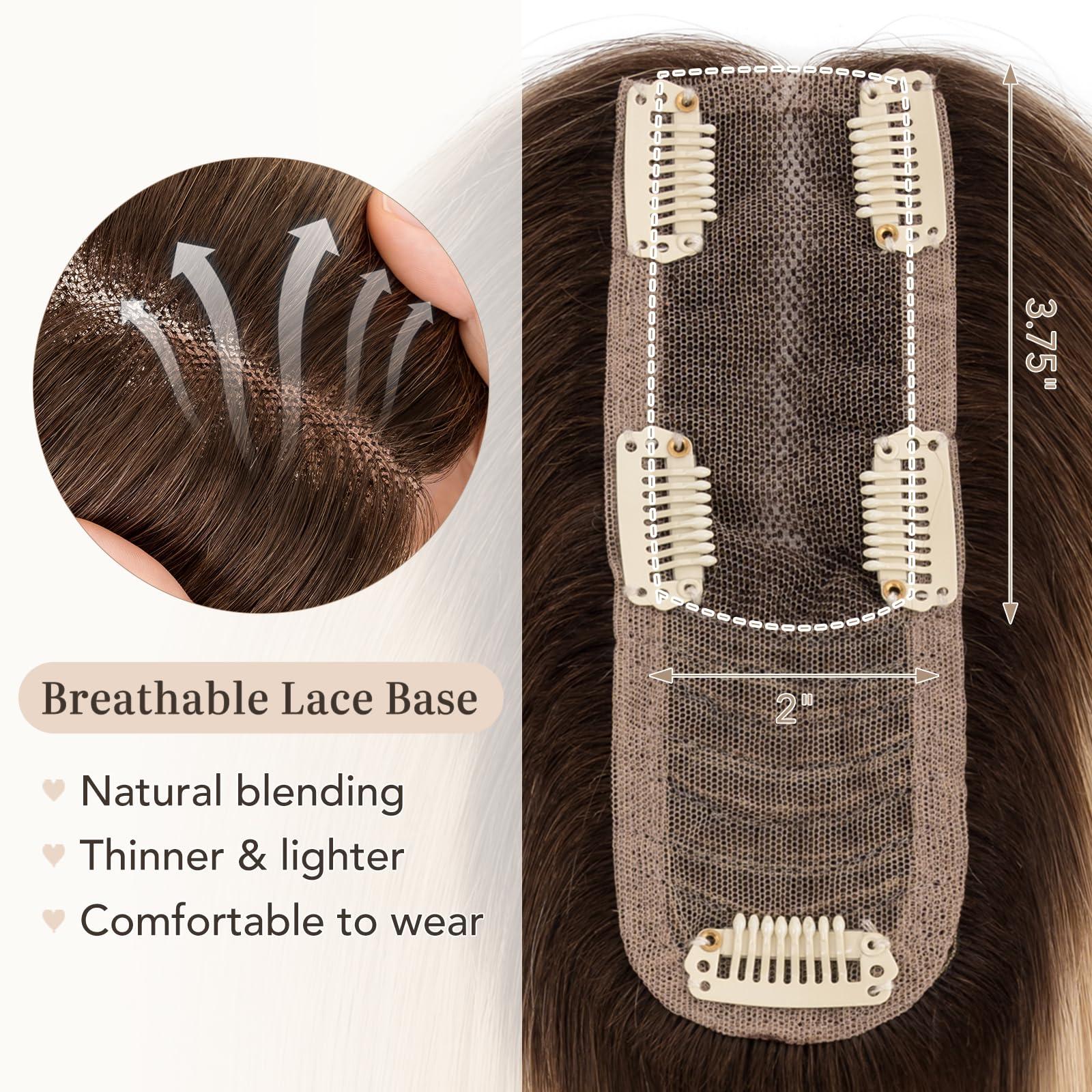 Hairro Hairro Hair Toppers For Women Real Human Hair Top Hair Pieces For Thinning Hair Short Topper Hairpiece Remy Toupee On Top 10 Inches 36g #JLT613 Medium Brown Ombre to Bleach Blonde