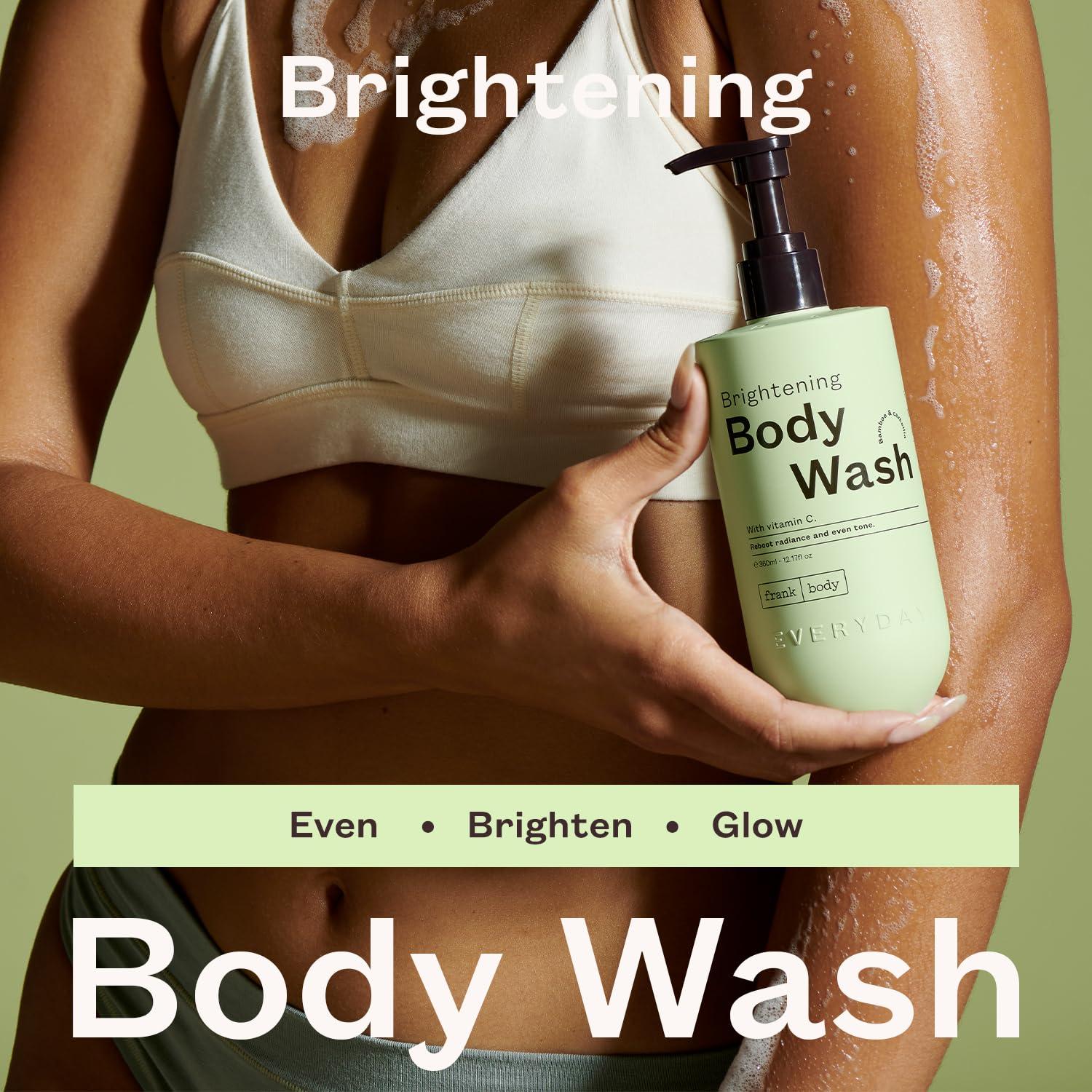 frank body frank body Brightening Body Wash | Vegan & Cruelty Free | Evens Tone & Brightens Complexion | Made with Vitamin B & C, Kakadu Plum and Pomegranate | Bamboo & Camellia Scent | (360 mL / 12.17 fl oz)