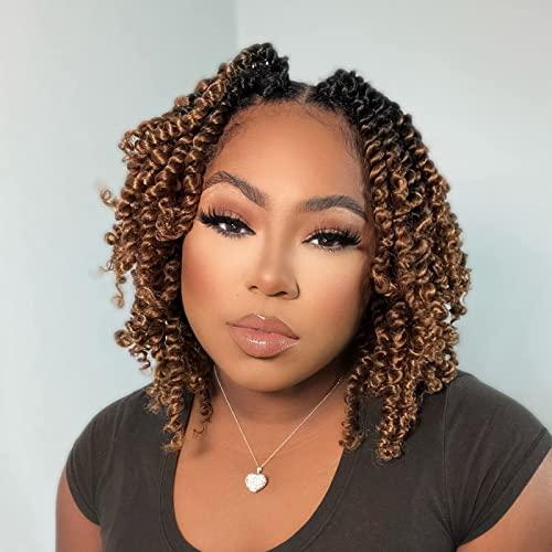 ToyoTress Toyotress Tiana Passion Twist Hair - 8 inch 8 Packs Pre-twisted Crochet Braids Ombre Brown Short Bob Pre-looped Synthetic Braiding Hair Extensions (8 Inch, OT30-8P)