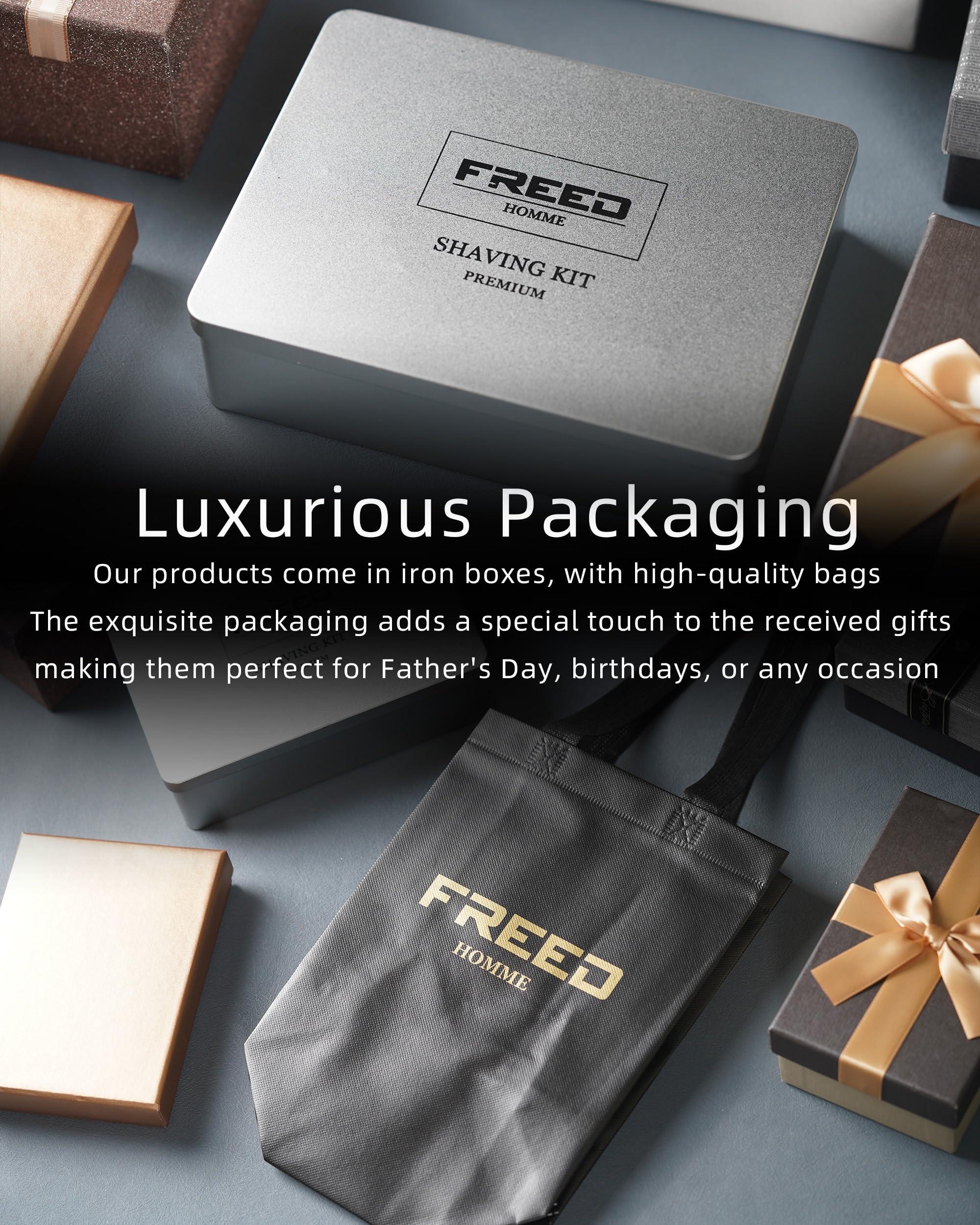 FREED FREED Bronze Series Customized gifts Engraving Shaving Kit - Safety Razor with metal handle include razor travel case,razor base,and 10 blades,It's the best gift for men (Blue)
