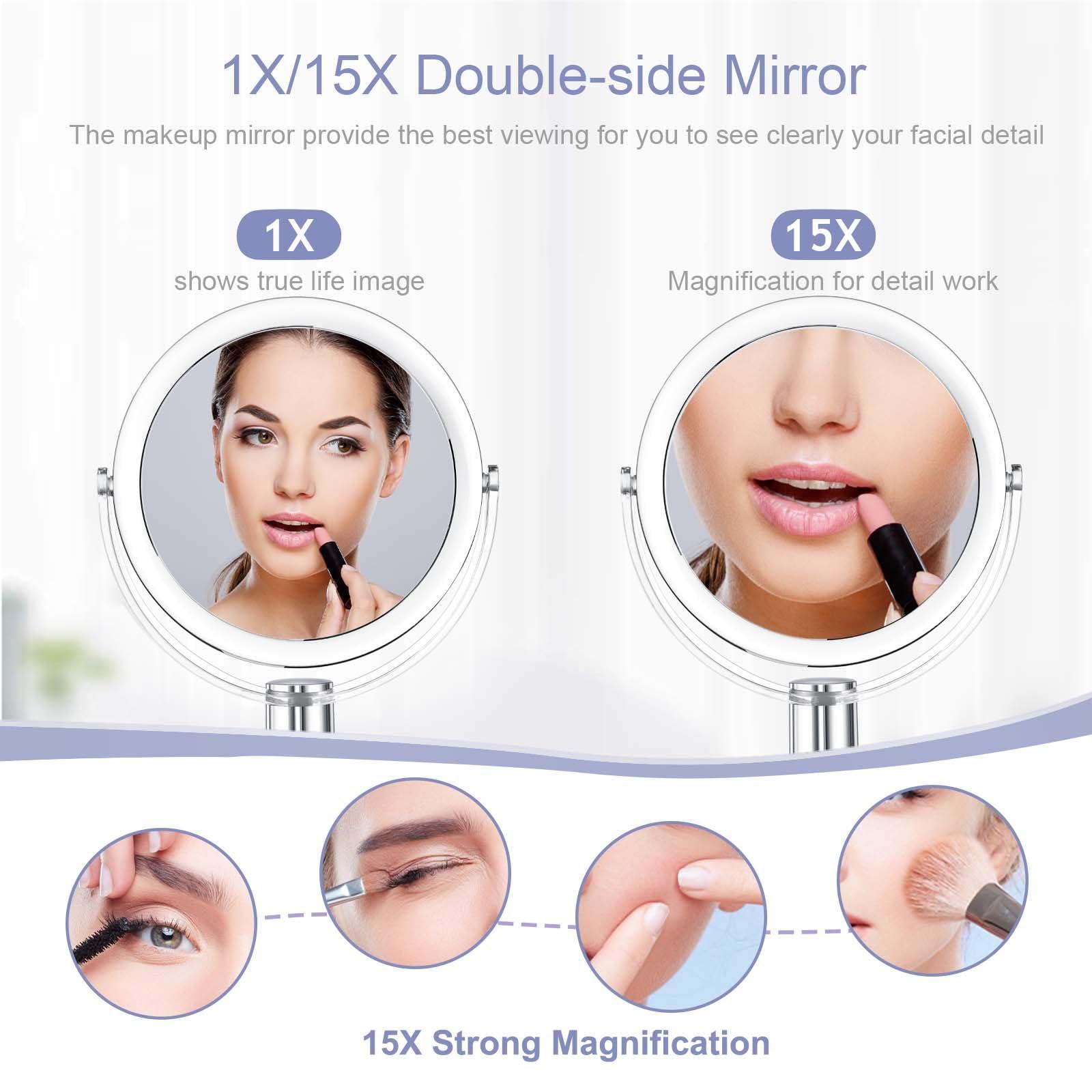 CLSEVXY CLSEVXY Vanity Mirror with Stand, 1X/15X Magnification Double Sided 360 Swivel, Portable Table Desk Countertop Mirror for Bathroom & Shaving