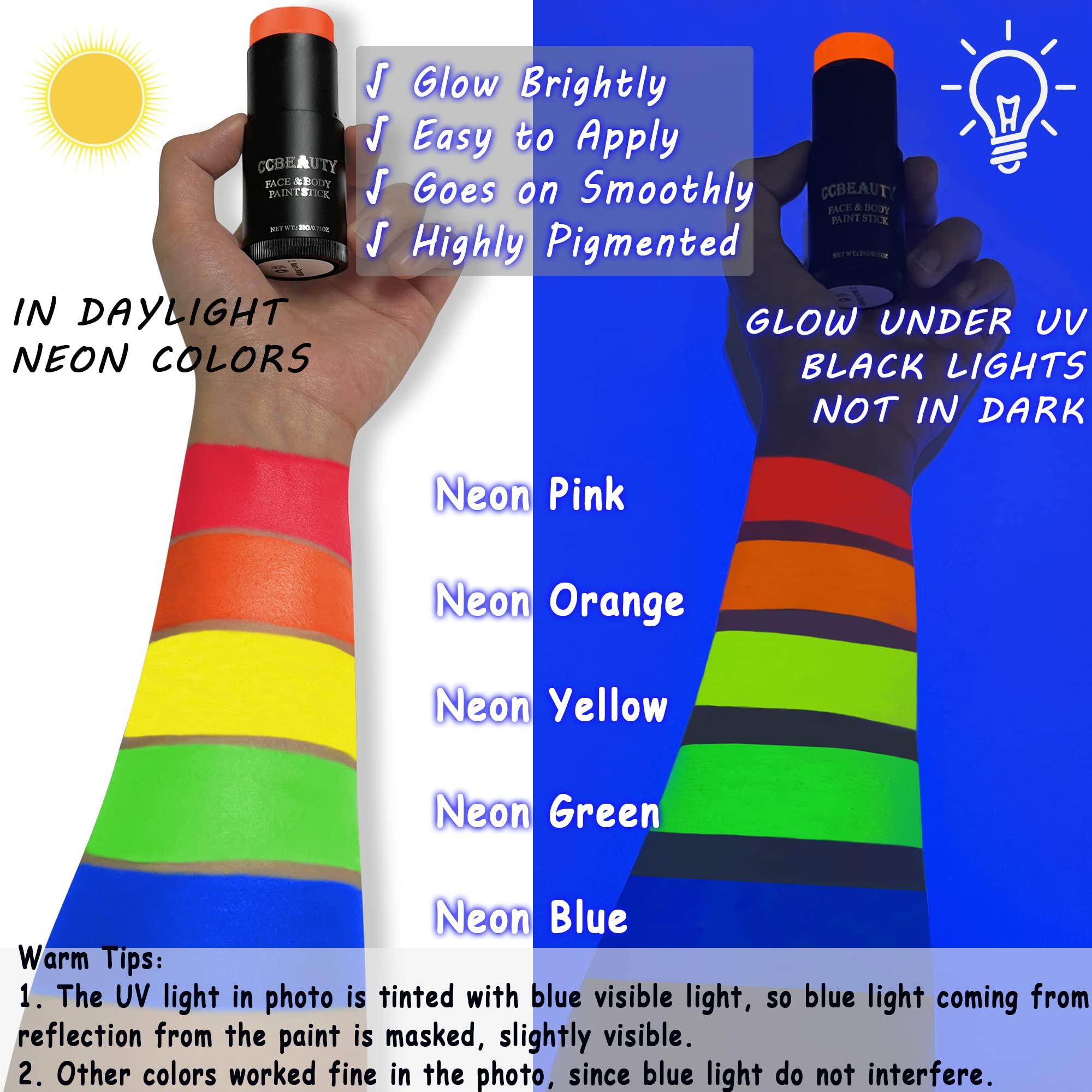 CCbeauty CCBeauty Neon Pink Face Body Paint Stick Oil, Hot Pink Eye Black, Face Painting Kit Glow in the Black Lights Clown Makeup, Halloween Hypoallergenic Foundation for Cosplay Costume Parites