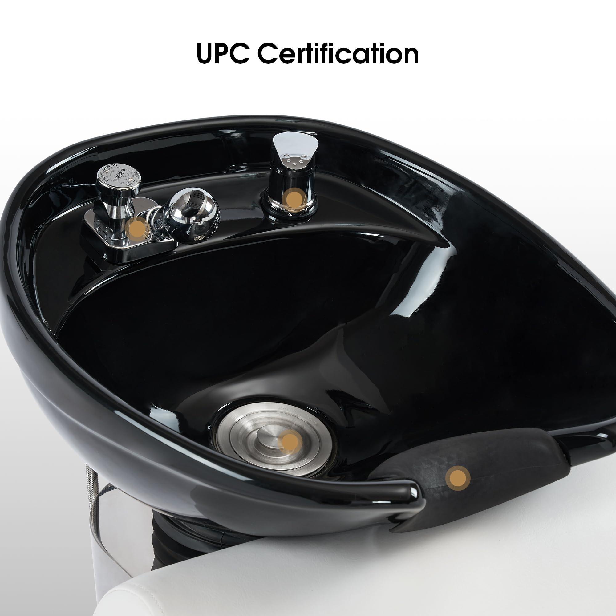 BarberPub BarberPub Ceramic Bowl Backwash Shampoo Chair, Adjustable Modern Shampoo Sink Chair, Hair Washing Station for Professional Shampoo Barbershop, Home&Beauty Spa Salon 9102 (White)