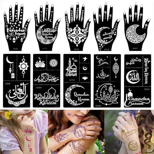 XMASIR Xmasir 10 Sheets Henna Tattoo Stencil Kit Ramadan Tattoo Templates Temporary Tattoos Stickers Reusable Set for Body Art Paint
