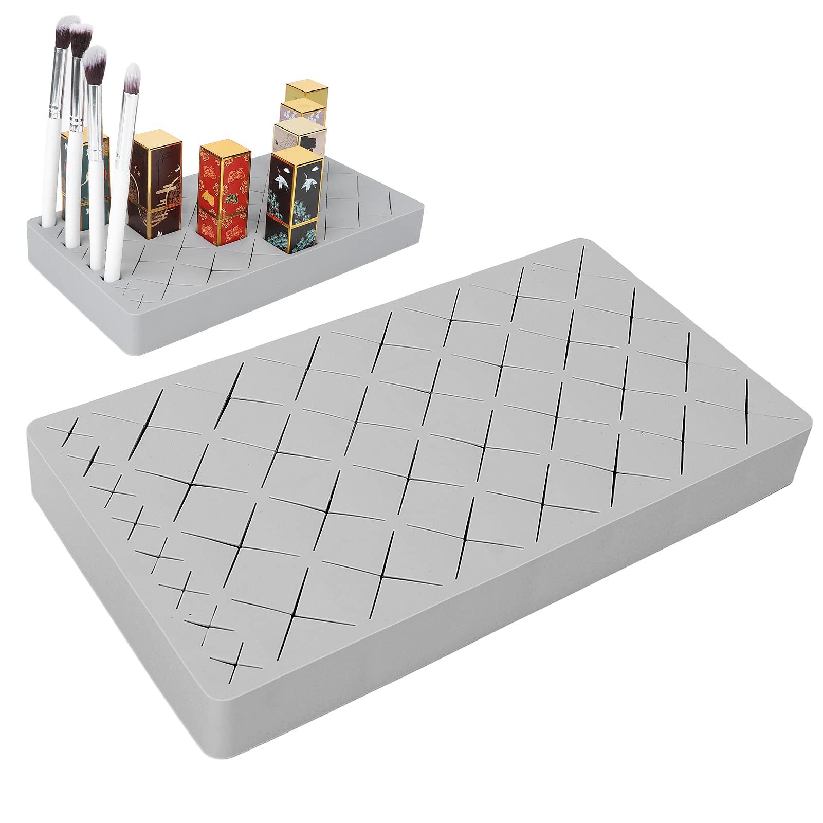 ZJchao Lipstick Storage, Makeup Organizer, Lipstick Holder Beauty Product Storage Box Makeup Storage Organizer Silicone Makeup Cosmetic Display Stand For Crayo Nail Polish(gray)