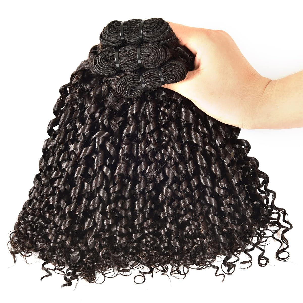 beauty youth Pixie Cut Curly Human Hair Bundles - Curly 100% Human Hair Weave 4 Bundle(10 10 10 10 inches) Pixie Cut Curly Brazilian Pixie Curly Cut Virgin Human Hair Extensions 50g/bundle Natural Color