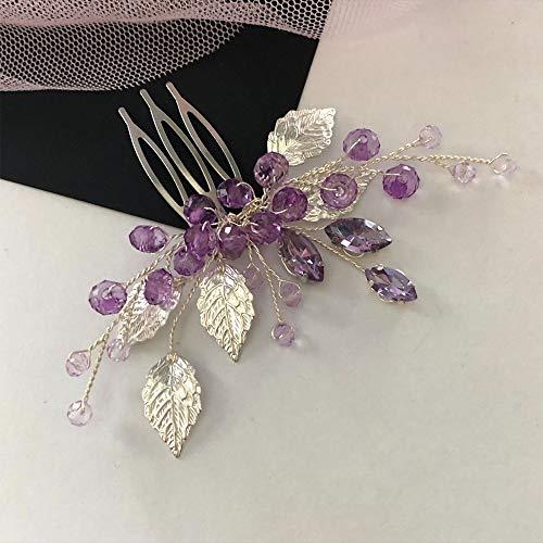 Aimimier Aimimier Bridal Purple Crystal Leaf Hair Comb Amethyst Hair Piece Wedding Hair Accessories for Women and Girls (Purple)