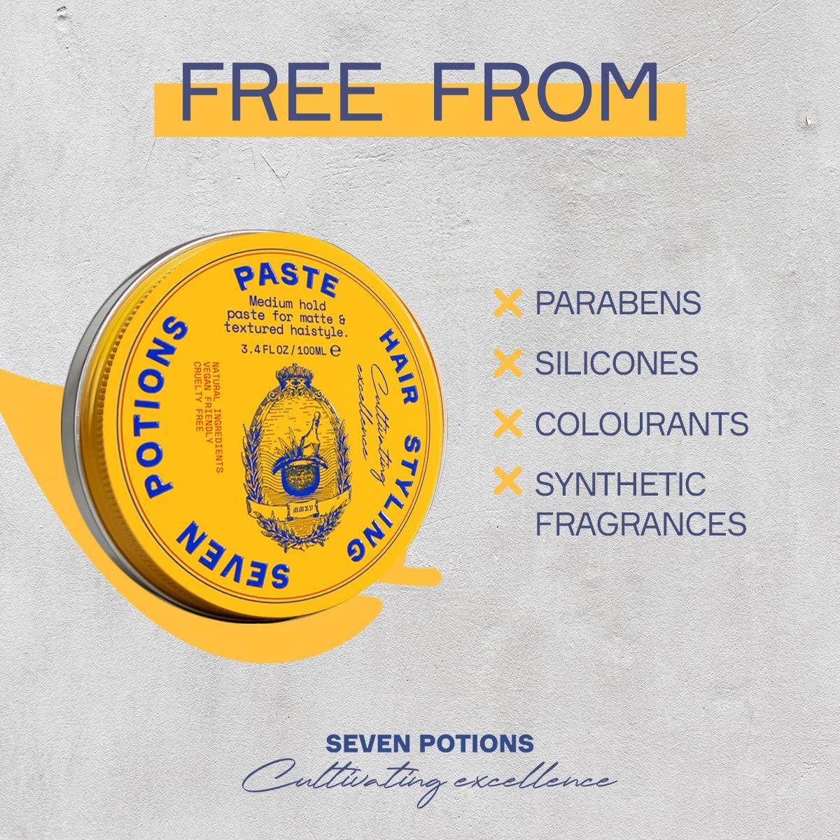 SEVEN POTIONS SEVEN POTIONS Hair Styling Paste for Men 3.4FL OZ Medium, Flexible Hold Putty Matte Hair Wax with Textured Finish Easy Application Natural, Vegan, Cruelty-Free