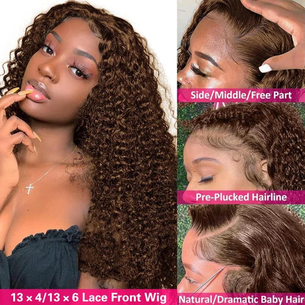 ten chopsticks ten chopsticks Chocolate Brown Curly Full Lace Wig Human Hair Wigs Deep Water Wig Full Lace Wig 150% Density Glueless Wig 100% Human Hair Wig Brazilian remy hair For Black Women