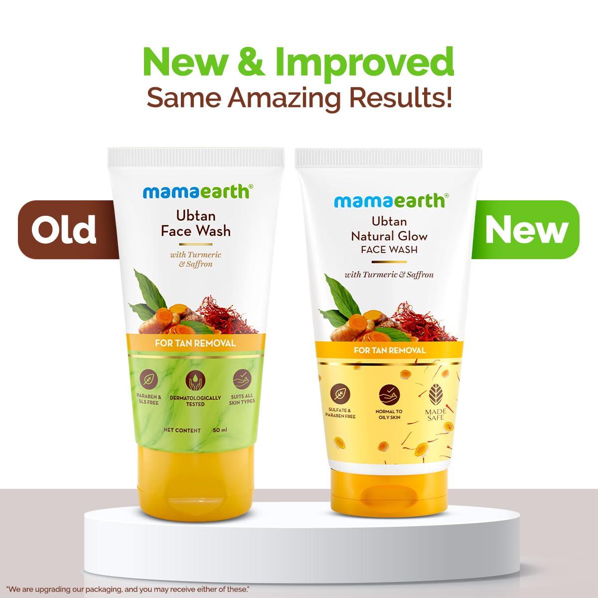 MAMAEARTH MAMAEARTH Ubtan De Tan Face Wash | Helps Reduce Tanning & Sun Damage | Gently Cleanses Dirt & Excess Oil | Enriched with Turmeric & Saffron | 1.69 Fl Oz (50ml)