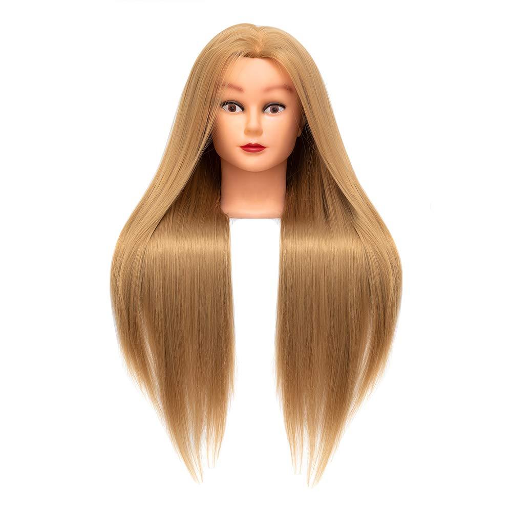 Rruaneal Cosmetology Mannequin Head Hair Styling 26-28inch Training Head Synthetic Fiber Manikin Head Doll Head with Clamp #27 Blonde 20Inch