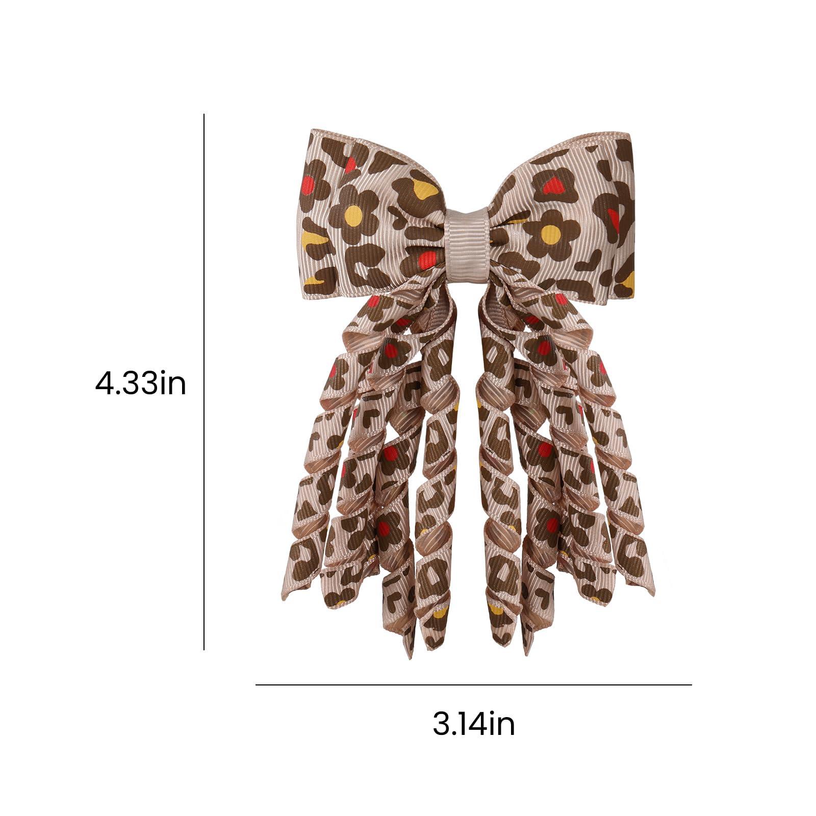 melyde Curly Ribbon Hair Bow Clips Handmade Hair Ribbon Bows 3.14 Inch Girls Cheer Hair Accessories for Christmas Birthday School, Leopard