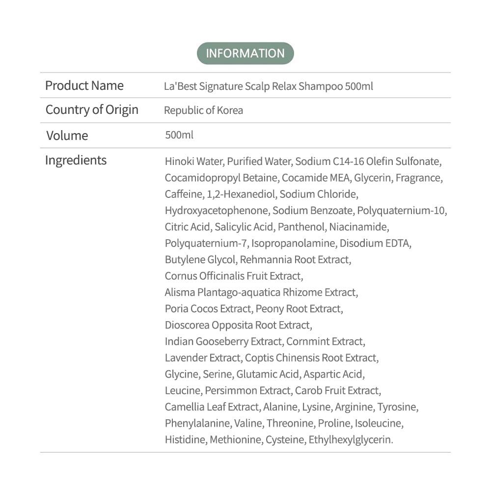 ZIOSTAND La\'Best Natural pH Balanced Shampoo for Scalp Care - Gentle Formula for Sensitive Skin - 500ml