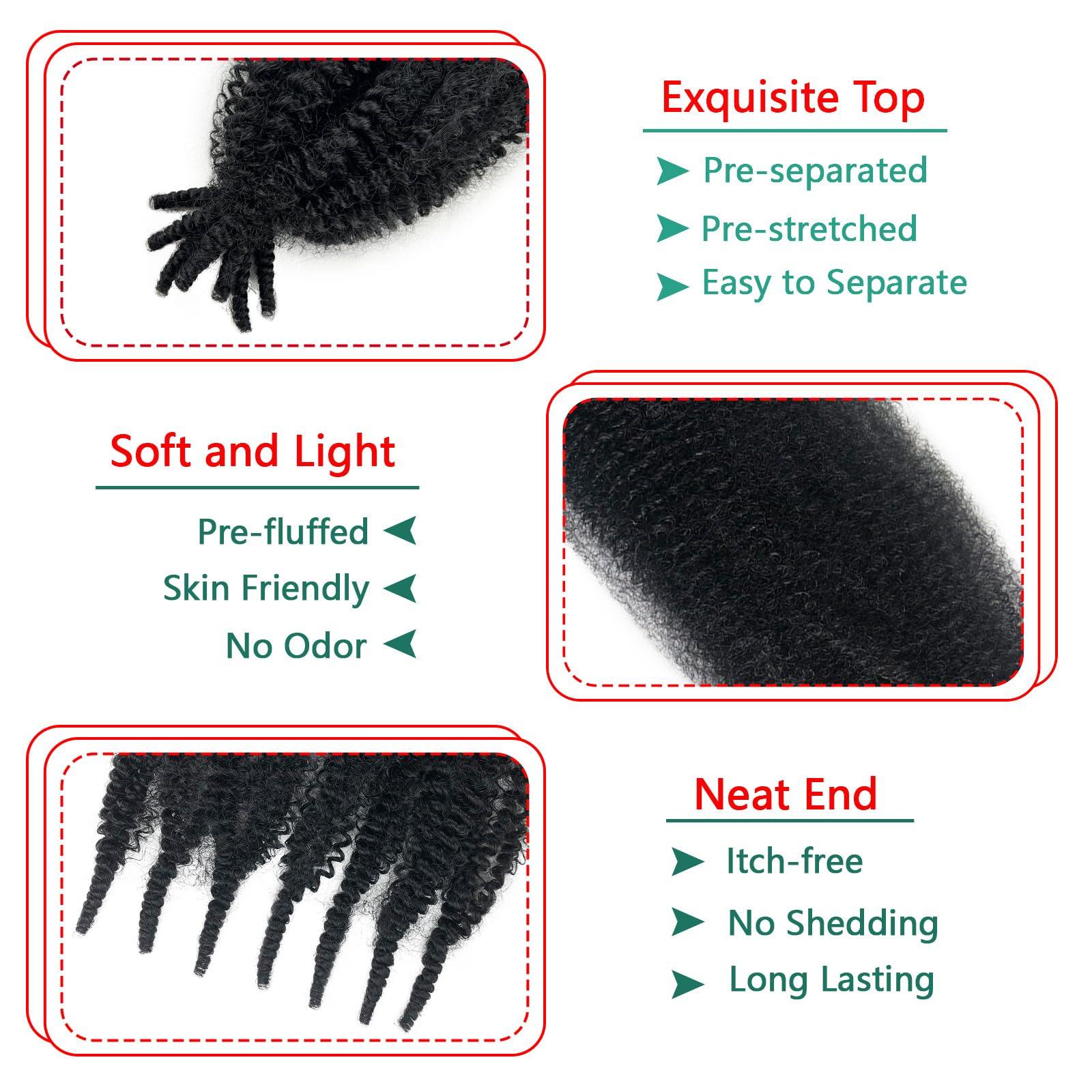 Kaidene Wrapping Hair for Soft Locs 24 Inch Springy Afro Twist Hair 3 Packs Soft Kinky Twist Braiding Hair for Distressed Locs 1B Nubian Twist Braids Pre-Separated Spring Twist Crochet Hair for Black Women