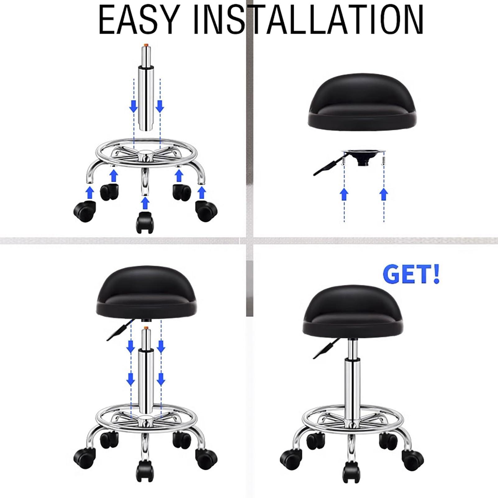 GFAZXDS GFAZXDS Adjustable Height Rolling Swivel Salon Stool with Foot Rest, Tattoo Drafting Work SPA Task Chair with Backrest and Wheels (Black)