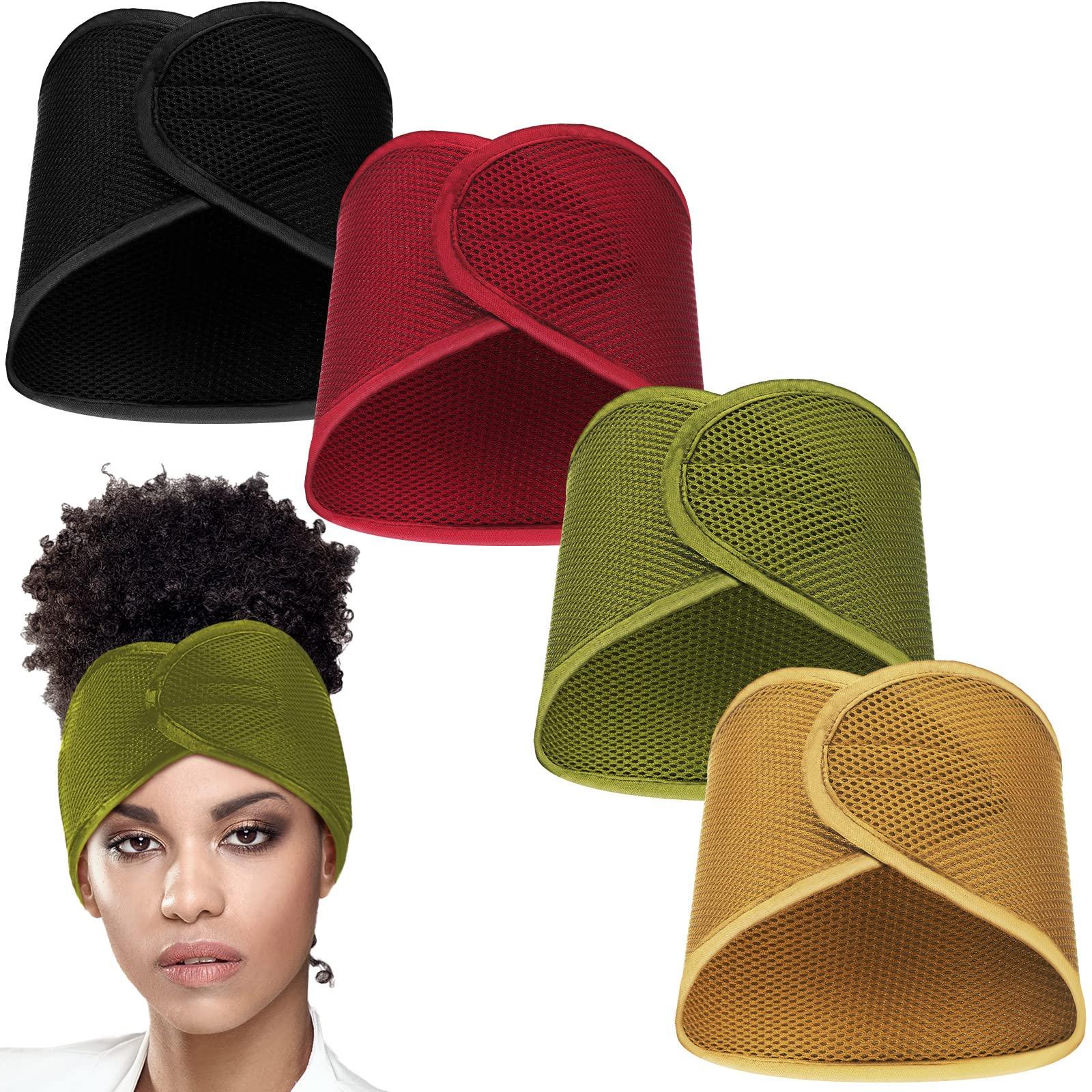 Haysandy Haysandy Hairband, 4 Pieces Mesh Hair Wrap for Black Women - Face Wash Makeup Hair Accessories Headbands (Black, Wine Red, Khaki, Light Green)