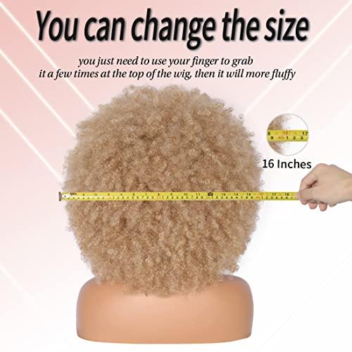 Kalyss Kalyss 16" Women's Long Afro Wigs for Black Women 70's Afro Kinky Curly Blonde Wigs Large Bouncy and Soft Natural Looking Premium Synthetic Big Afro Wig