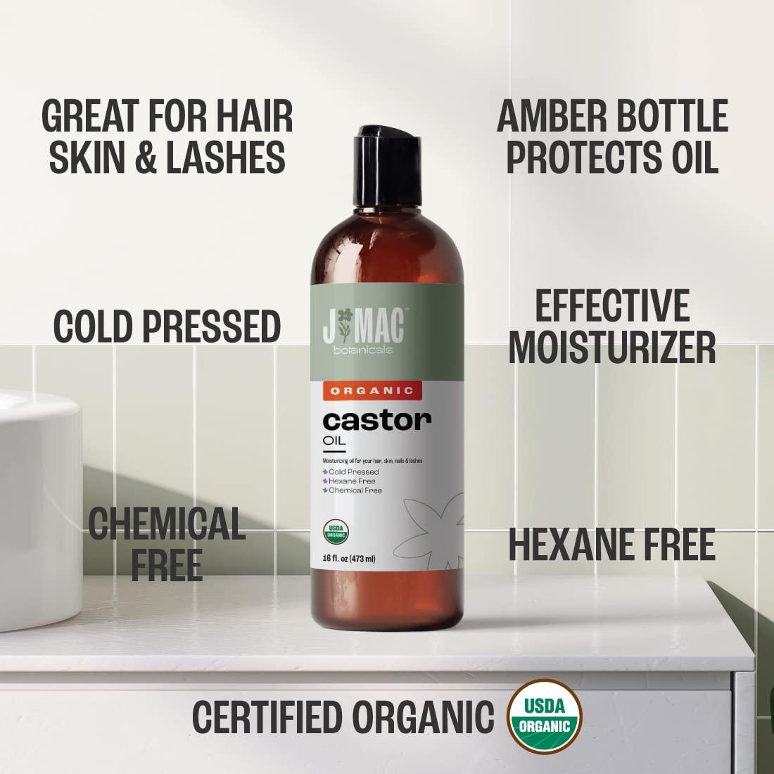 J MAC BOTANICALS J Mac Botanicals Organic Castor Oil, Cold Pressed (32 oz) unrefined, cold pressed, hexane free for face, skin, eyelashes, pack wraps, pads