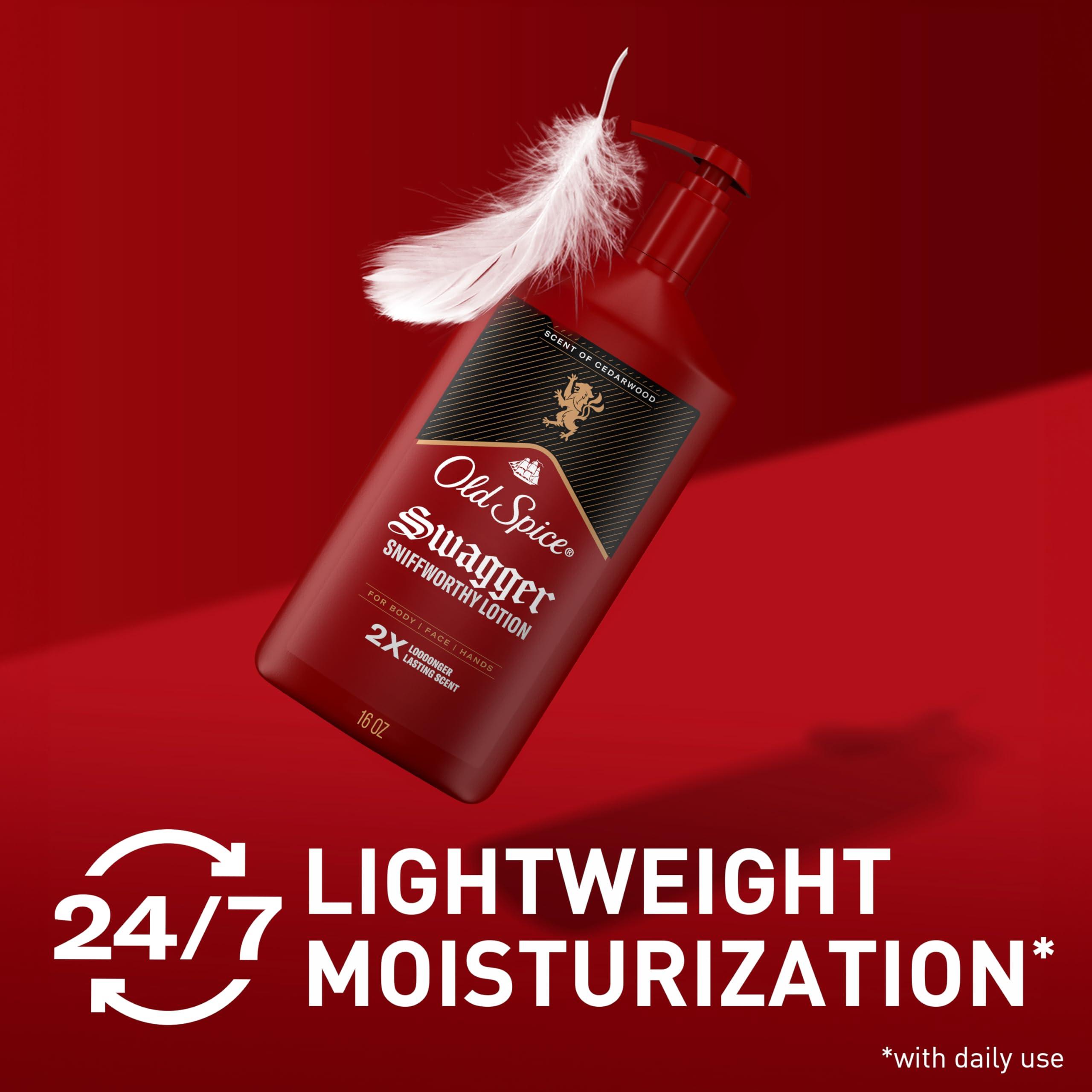 Old Spice Old Spice Hand and Body Lotion for Men with All Skin Types, 24/7 Lightweight Moisturization with Amazing Scent, Instant Absorbtion, Swagger with Cedarwood Scent, 16 oz
