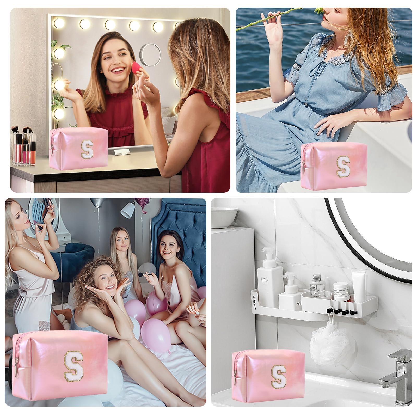 Boletochic Personalized Initial Makeup Bag, Letter Zipper Cosmetic Bag for Womens, Preppy Makeup Bags, Glitter Waterproof Cute Makeup Pouch, Travel Makeup Bags for Mother\'s Day Birthday GiftsLetter S)